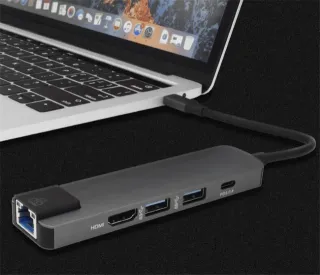 5 in 1 USB C Hub with HDMI 4K LAN Ethernet Dual USB 3 point 0 Type C for Laptop and MacBook